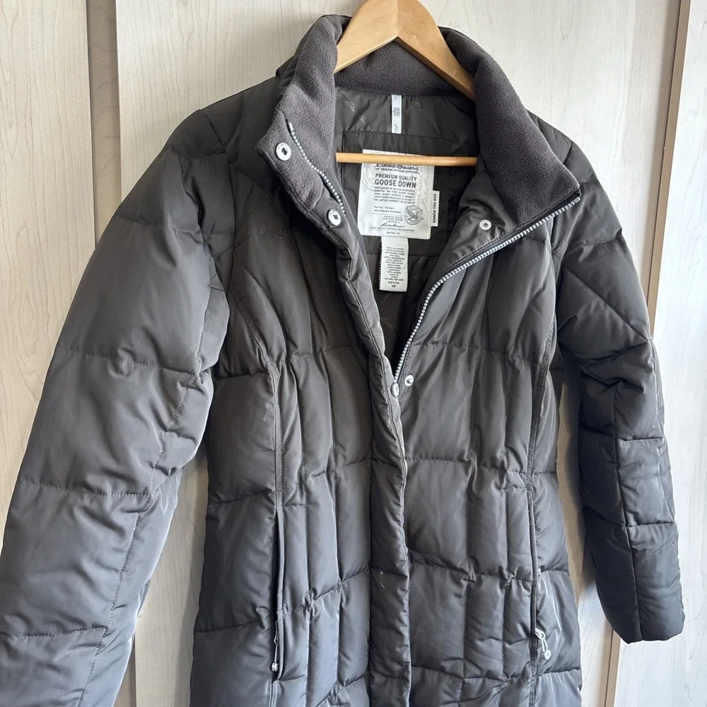 Eddie Bauer Womens Petite XS Brown Quilted Goose Down‎ Premium 650 Fill Jacket